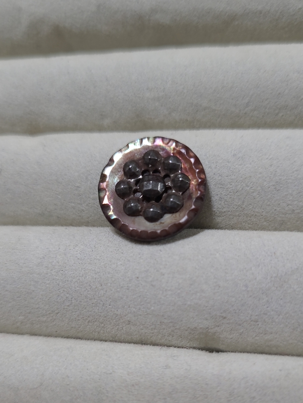 Mid 19th Century Pink and Silver Ocean Shell Floral Button